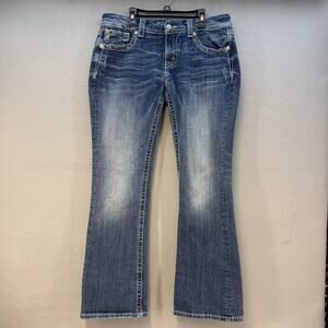 Miss Me Jeans Women's 31x31 (12) Blue Boot Cut Faux Pocket Flaps Embellished